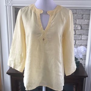 CAROLE LITTLE TUNIC BEADED TOP 100% LINEN SIZE M